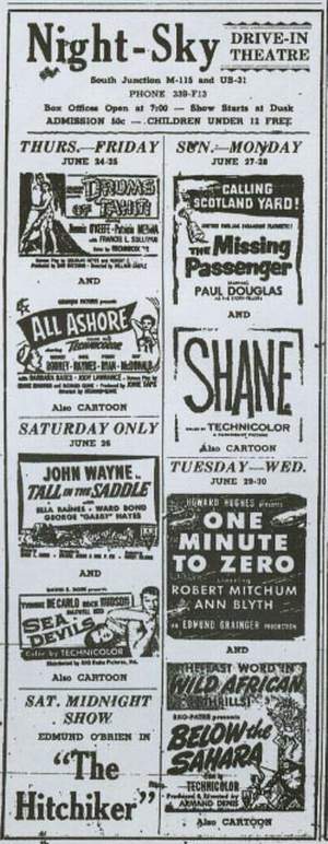 Night-Sky Drive-In Theatre - Night-Sky Ad June 24 1954 (newer photo)